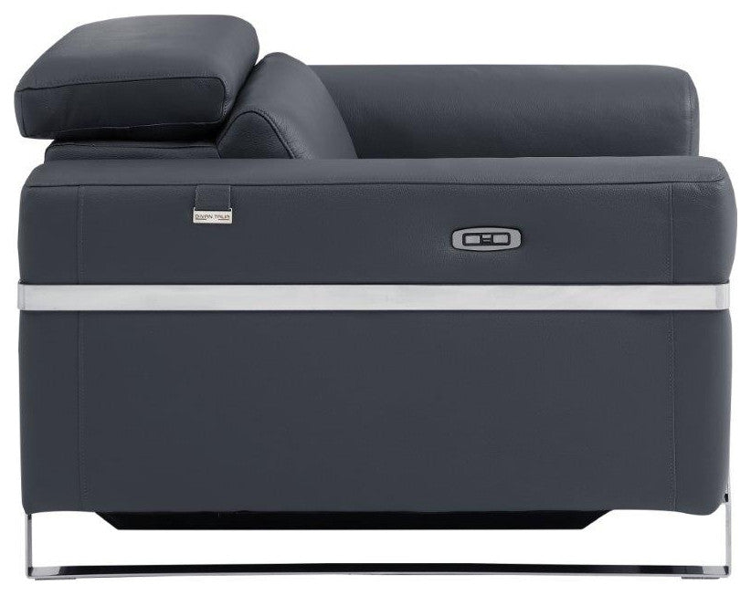 Prato Genuine Italian Leather Modern Chair, Dark Gray