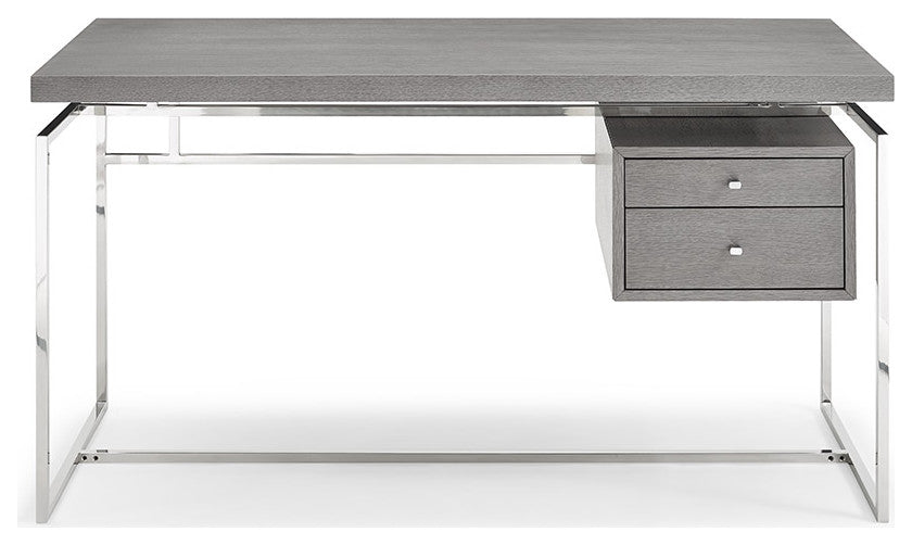 Desk Top and Drawer, Gray Oak Veneer With Stainless Steel Base