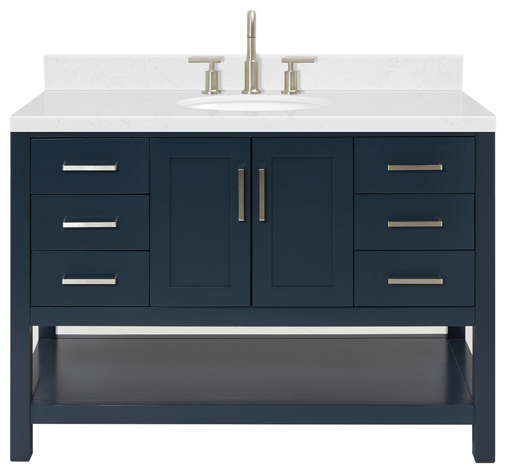 Ariel Magnolia 36"  Single Oval Sink Vanity, Carrara Quartz, Midnight Blue