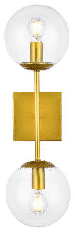 Noah 2-Light Brass and Clear Glass Wall Sconce