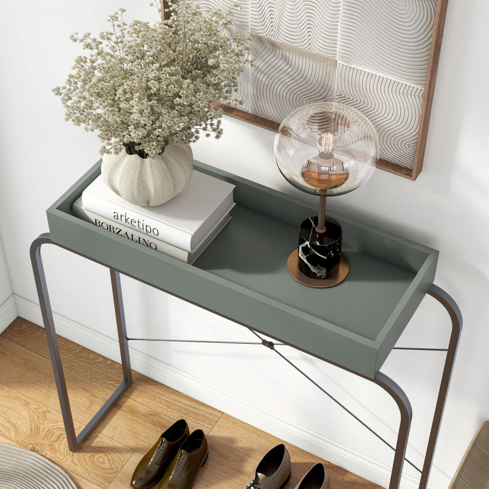 Yazzy 33.25" Rectangle Wood Console Table With Raised Edges, Sage Green
