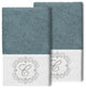 Linum Home Turkish Cotton Monica 2-Piece Embellished Hand Towel Set, Teal