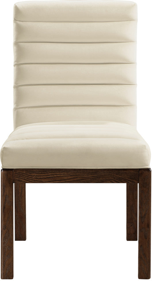 Evelyn Upholstered Dining Chair, Cream, Velvet, Walnut Finish