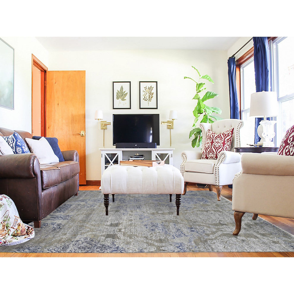 Taupe Hi and Lo Silk With Textured Wool Hand Knotted Transitional Rug 8'1"x10'4"