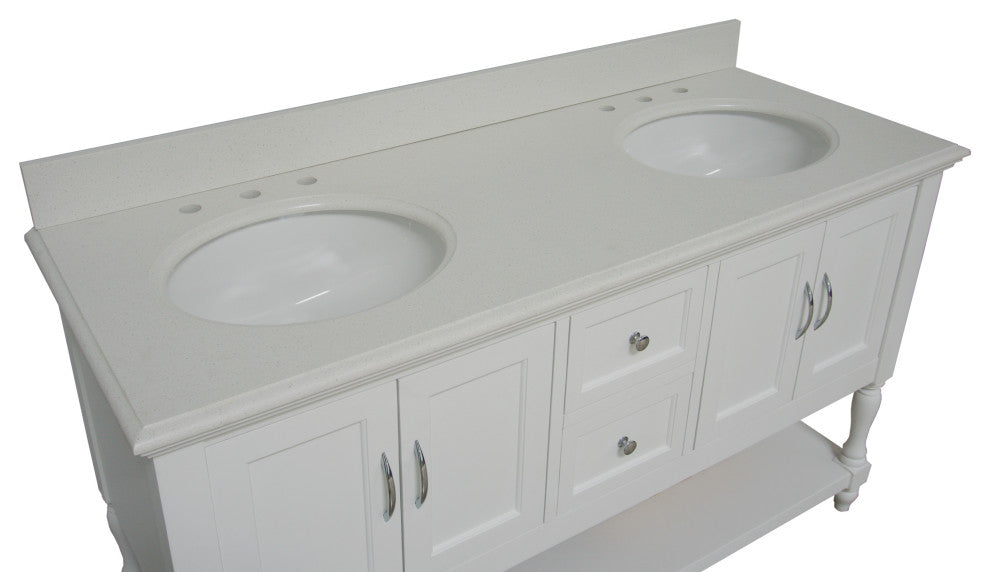 Beverly 60" Bath Vanity, White, Quartz, Double Vanity