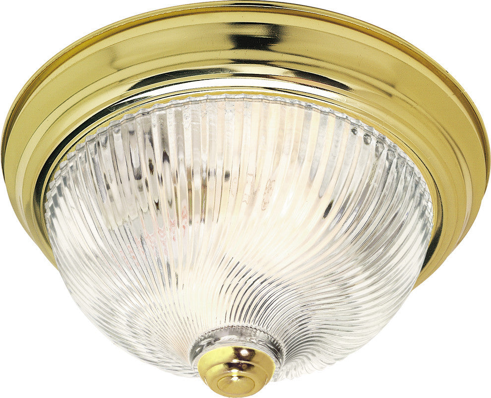 3 Light 15" Flush Mount Clear Ribbed Swirl Glass