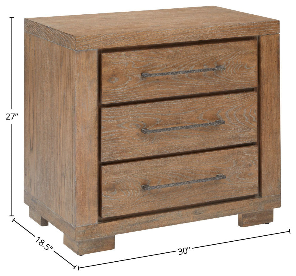 Driftwood Transitional 3 Drawer Nightstand With Charging Station