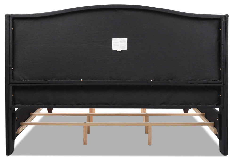 Marcella Upholstered Tufted Shelter Wingback Panel Bed, Jet Black Polyester, King