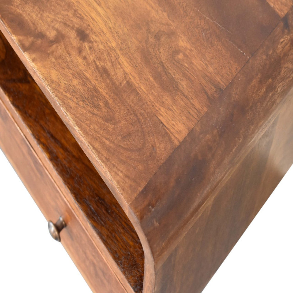 Mini Chestnut Curved Media Unit With 2 Drawers