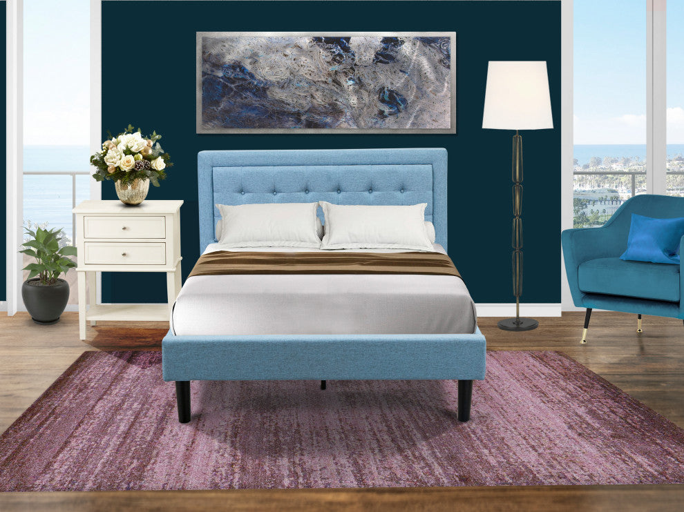 2Pc Platform Full Size Bedroom Set, 1 Bed, Bedroom Nightstand, Denim Blue