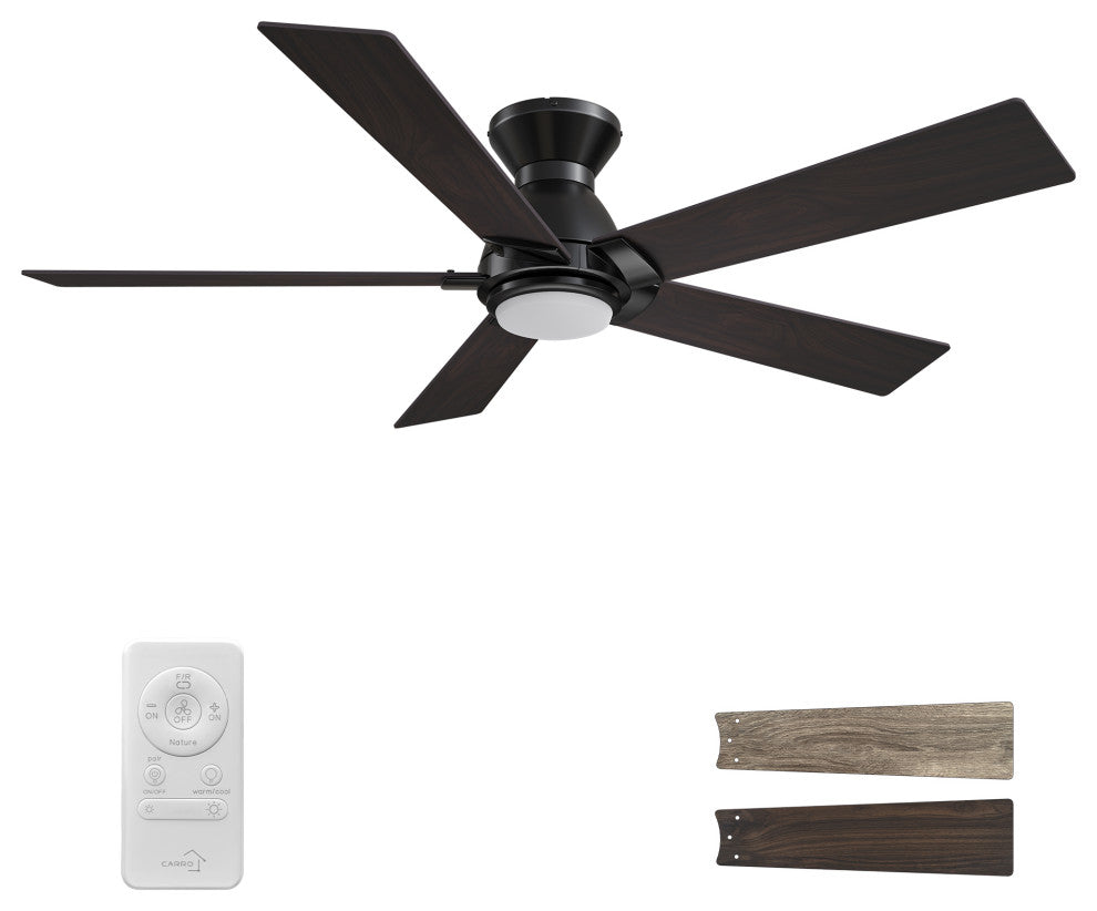 CARRO 52" Indoor Ceiling Fan With Remote and Light Kit for Living Room, Black