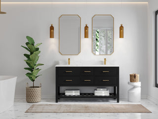 Parker 60" Double Sink Bath Vanity, Black 1.5" Empira White Quartz