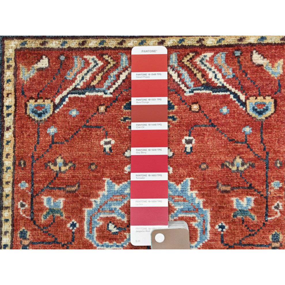 Tomato Red, Serapi Heriz Design, Pure Wool Hand Knotted Mat Rug, 2'0"x2'10"