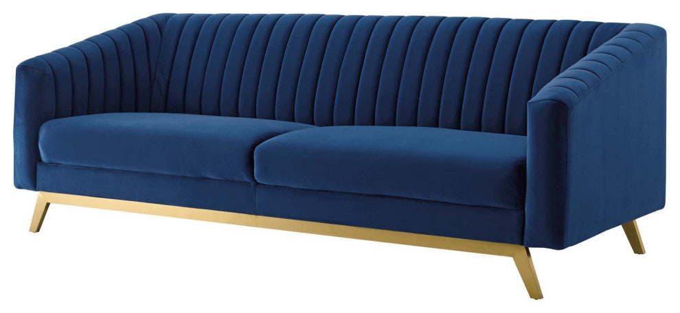 Tufted Armchair and Sofa Set, Velvet, Blue Navy, Modern, Lounge Hospitality
