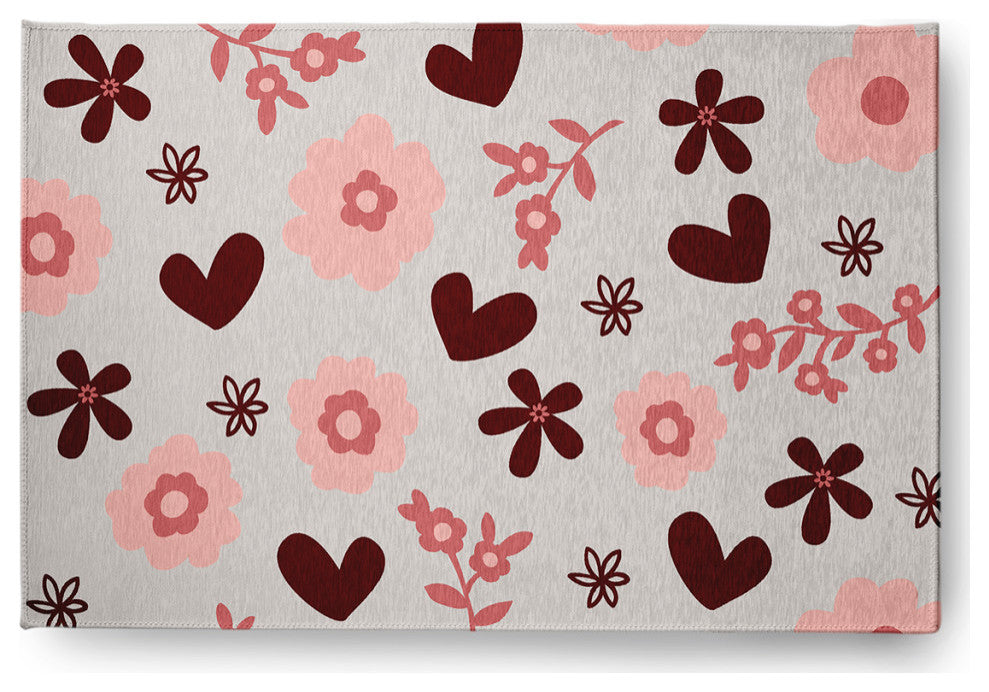 Flowery Love Valentines Chenille Rug, Gray, 2'x3'