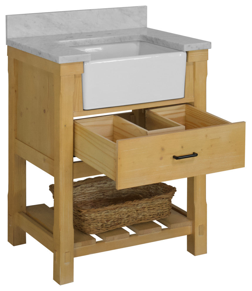Charlotte 30" Bathroom Vanity, Drift Wood, Carrara Marble