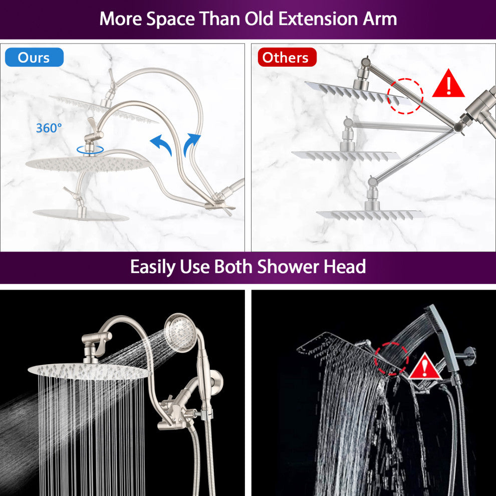 10'' Rainfall Shower Head With 12'' Upgrade Adjustable Extension Arm, Brushed Nickel