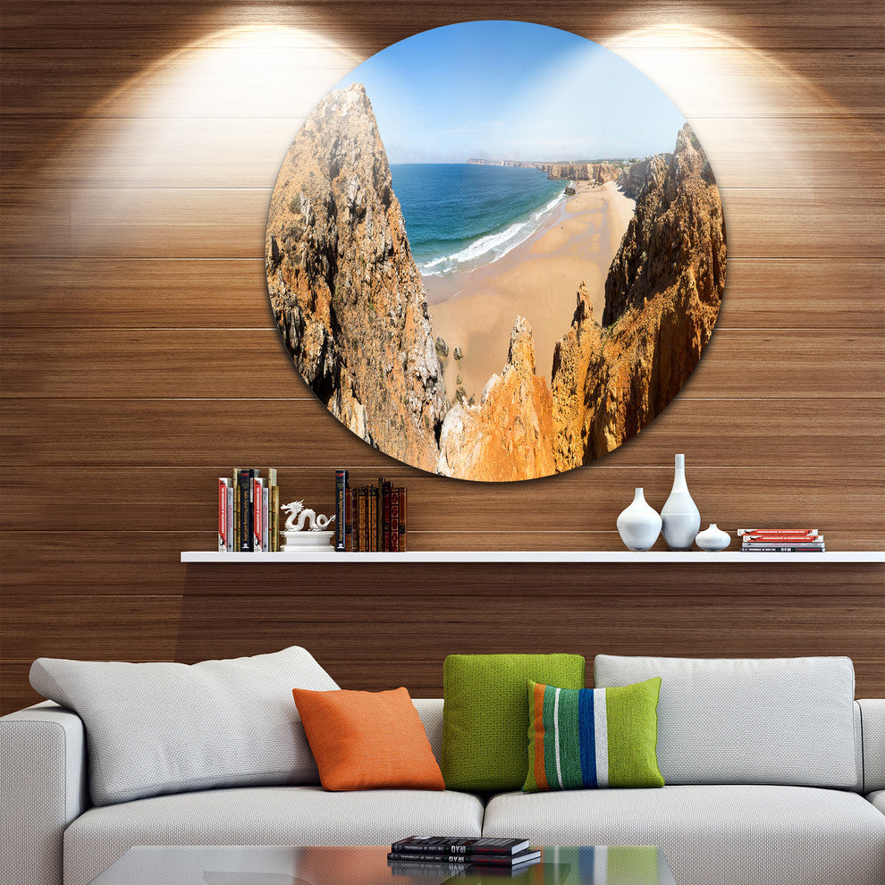 Rocky Bay Portugal Panorama, Landscape Disc Metal Artwork, 36"