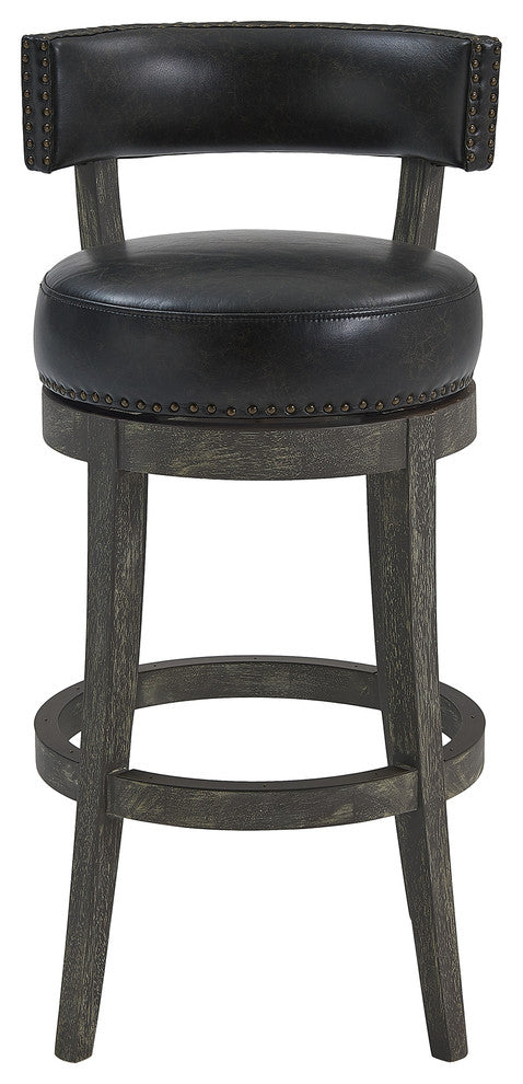 Richards 26" Wood Swivel Counter Stool, Espresso Finish, Onyx Faux Leather, American Gray Finish