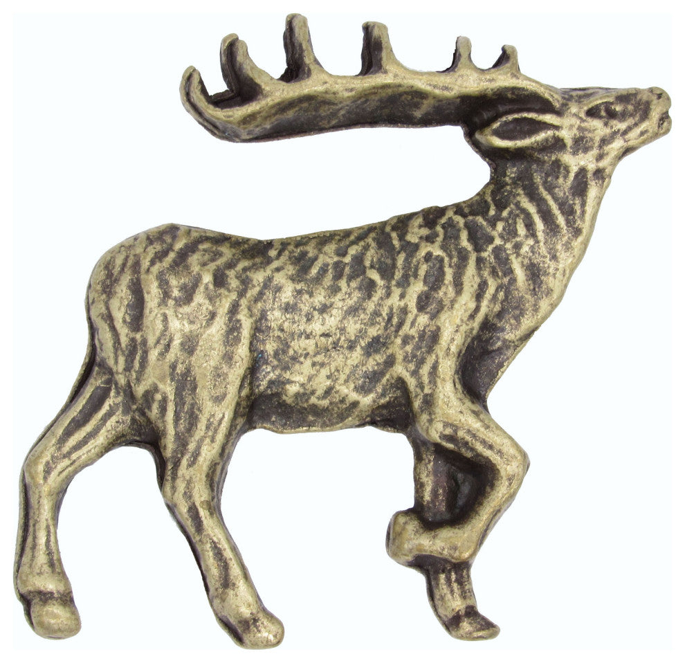 Walking Elk Right Facing Cabinet knob, Antique Brass