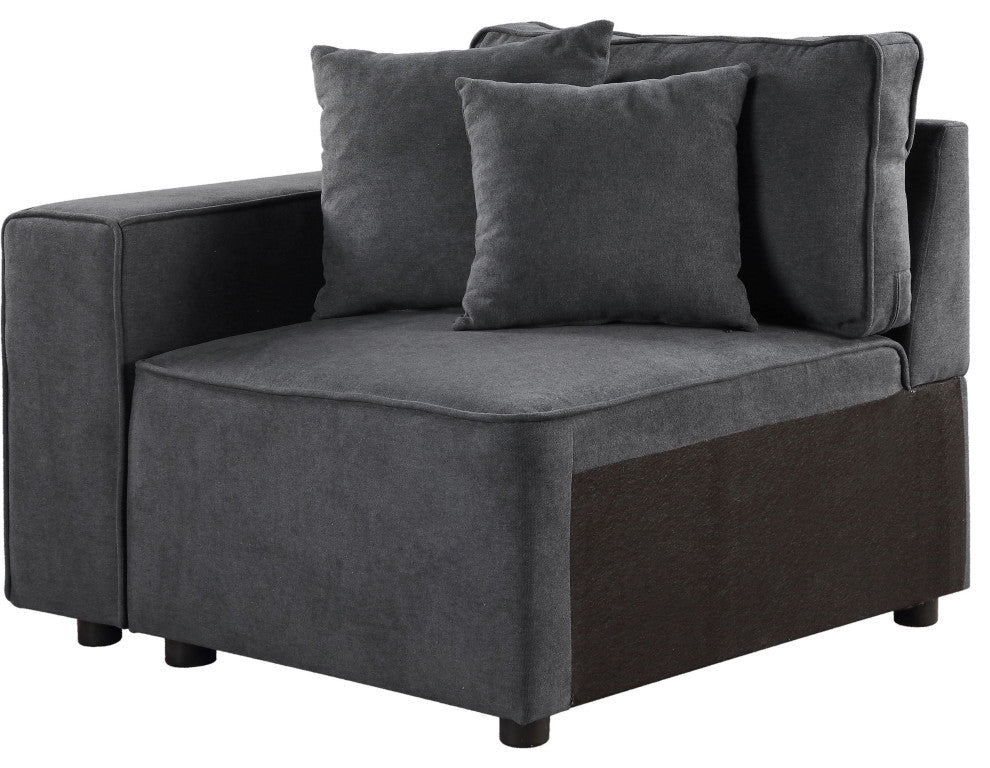 ACME Silvester Modular Left Facing Chair With 2 Pillows, Gray Fabric