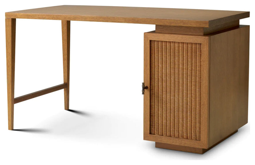 Rattan Door Wooden Desk, Eichholtz Borchard