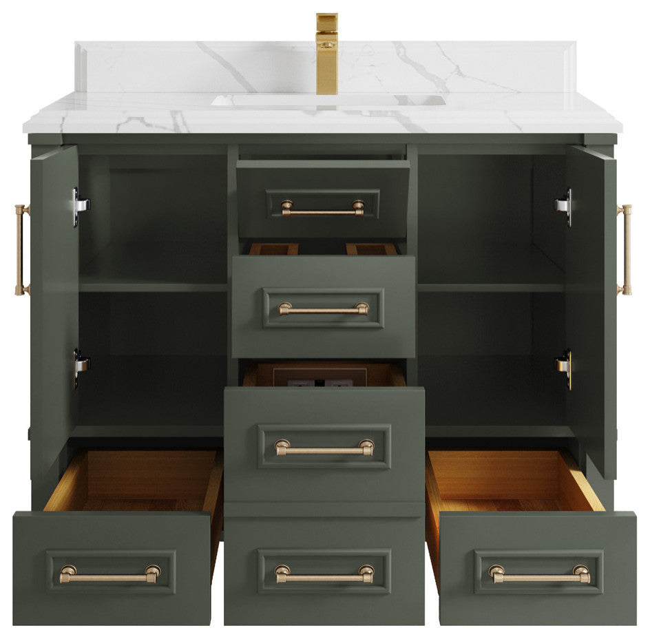 Aberdeen 42 Single Sink Bath Vanity in Pewter Green 1.5" Calacatta Laza