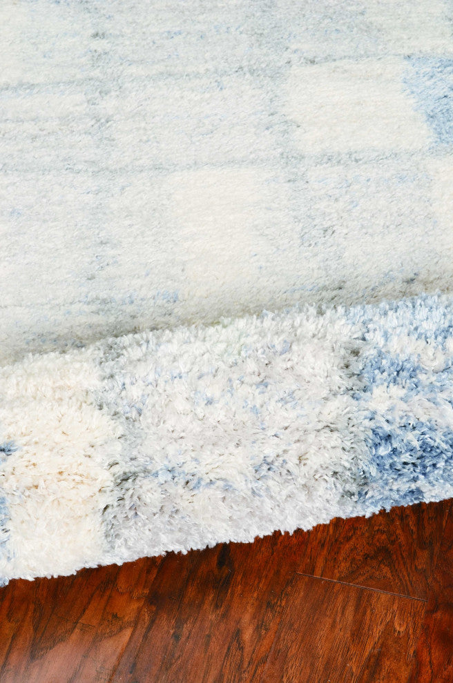 HomeRoots 9'x13' Ivory Blue Machine Woven Color Block Abstract Indoor Area Rug