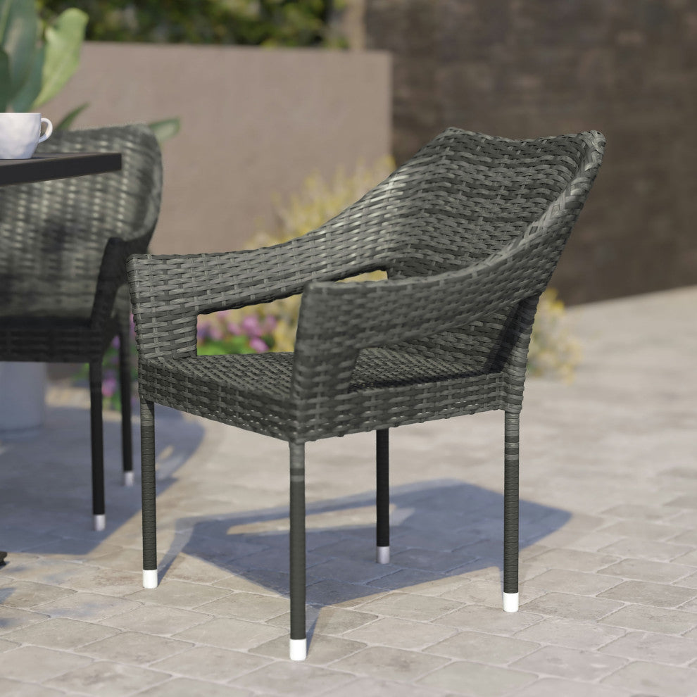 Ethan Commercial Grade All Weather PE Rattan Wicker Patio Stacking Dining Chair, Gray