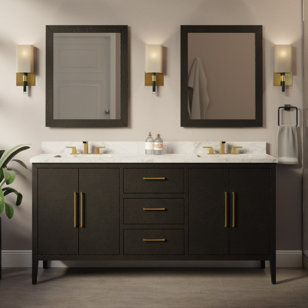 Parisian 72" Bathroom Vanity, Dark Oak, Carrara Marble