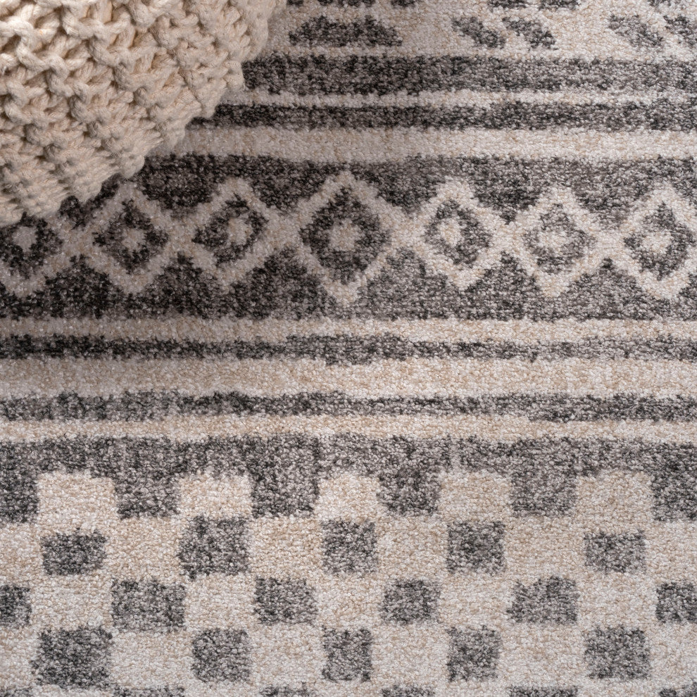Imlil Tribal Geometric Stripe Light Gray/Cream Rug, 5 X 8