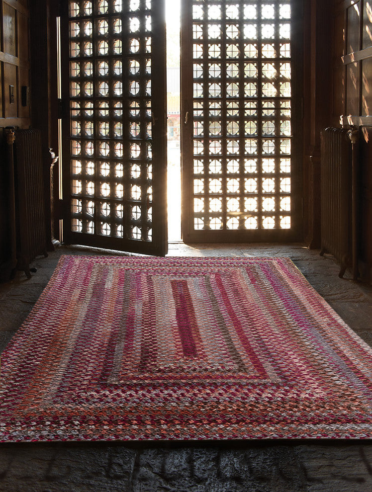 Alliance Concentric Rectangle Braided Rug, Ruby, 8'x11'
