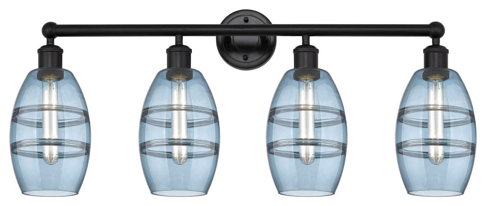 Edison-Vaz 4-Light 33" Bath Vanity Light, Matte Black, Princess Blue