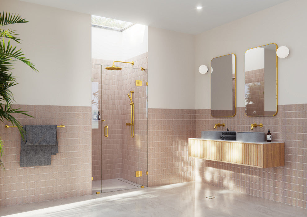 36.25"Wx78"H Frameless 3 Panel Inline Shower Door, Satin Brass
