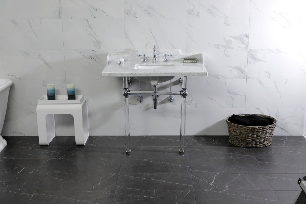 Kingston Brass LMS3630MASQ1 36" Carrara Marble Console Sink, Acrylic Legs