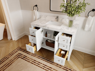 Nashville 48" Single Sink Bath Vanity, White 2" Calacatta Nuvo