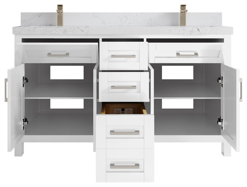 Cambridge 60 Double Bathroom Vanity in White 2" Empira Quartz