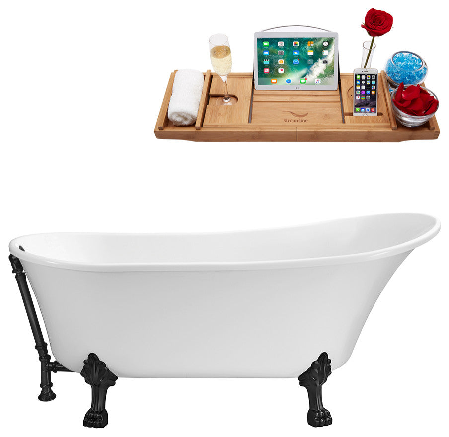 67" Streamline N340BL-BL Soaking Clawfoot Tub and Tray With External Drain