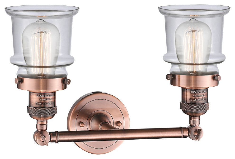 Small Canton 2-Light Bath Vanity-Light, Antique Copper, Clear