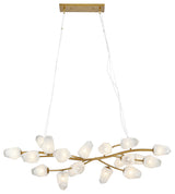 L55'' Gold Branch Frame Chandelier With White Glass Shades