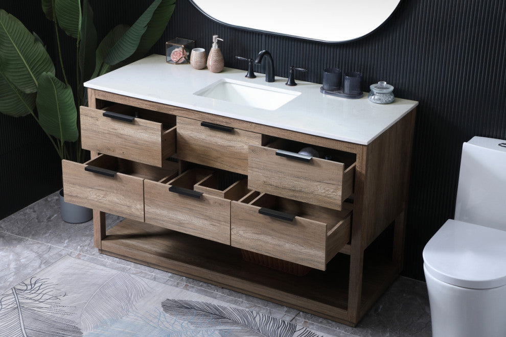 Louie 54" SIngle Bathroom Vanity, Natural Oak