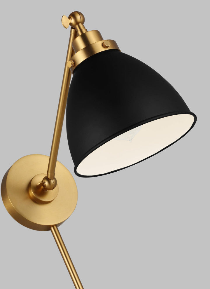 Wellfleet Single Arm Dome Task Sconce, Midnight Black and Burnished Brass