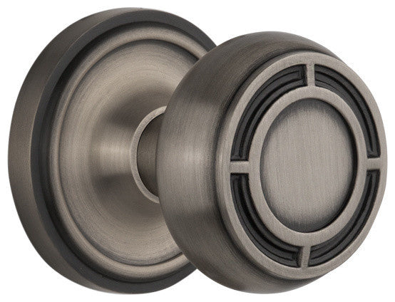 Classic Rosette Interior Mortise Mission Door Knob, Antique Pewter