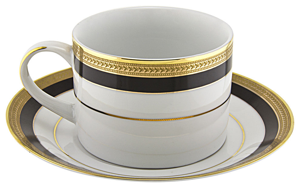 Sahara Black Can Cup and Saucer, Set of 6