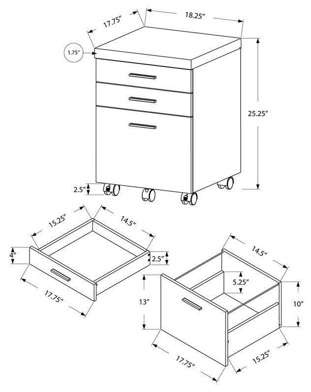 File Cabinet, Rolling Mobile, Storage Drawers, Printer Stand, Grey, White