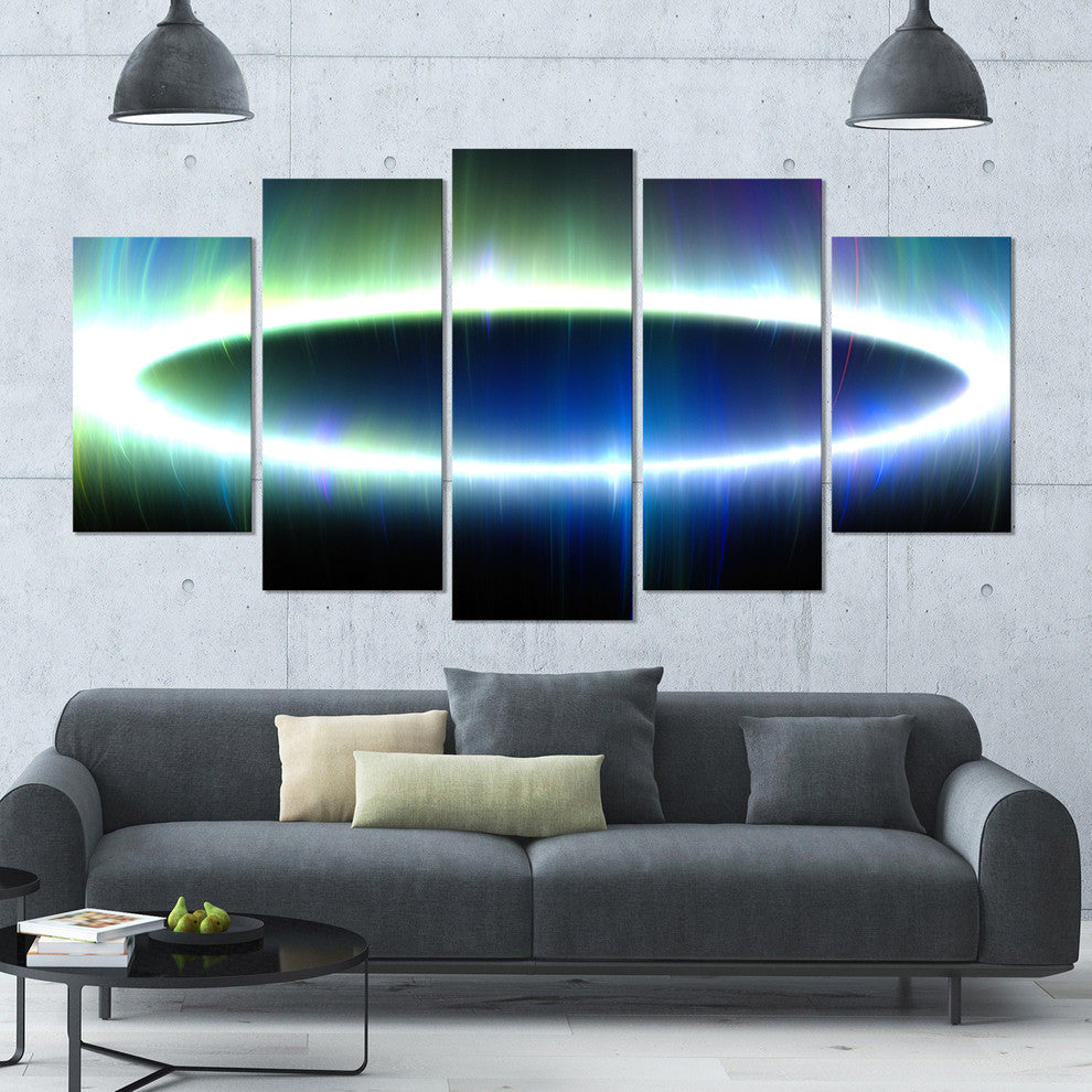 Large Blue Oval Fractal Light, Contemporary Canvas Art Print, 60"x32", 5 Panels