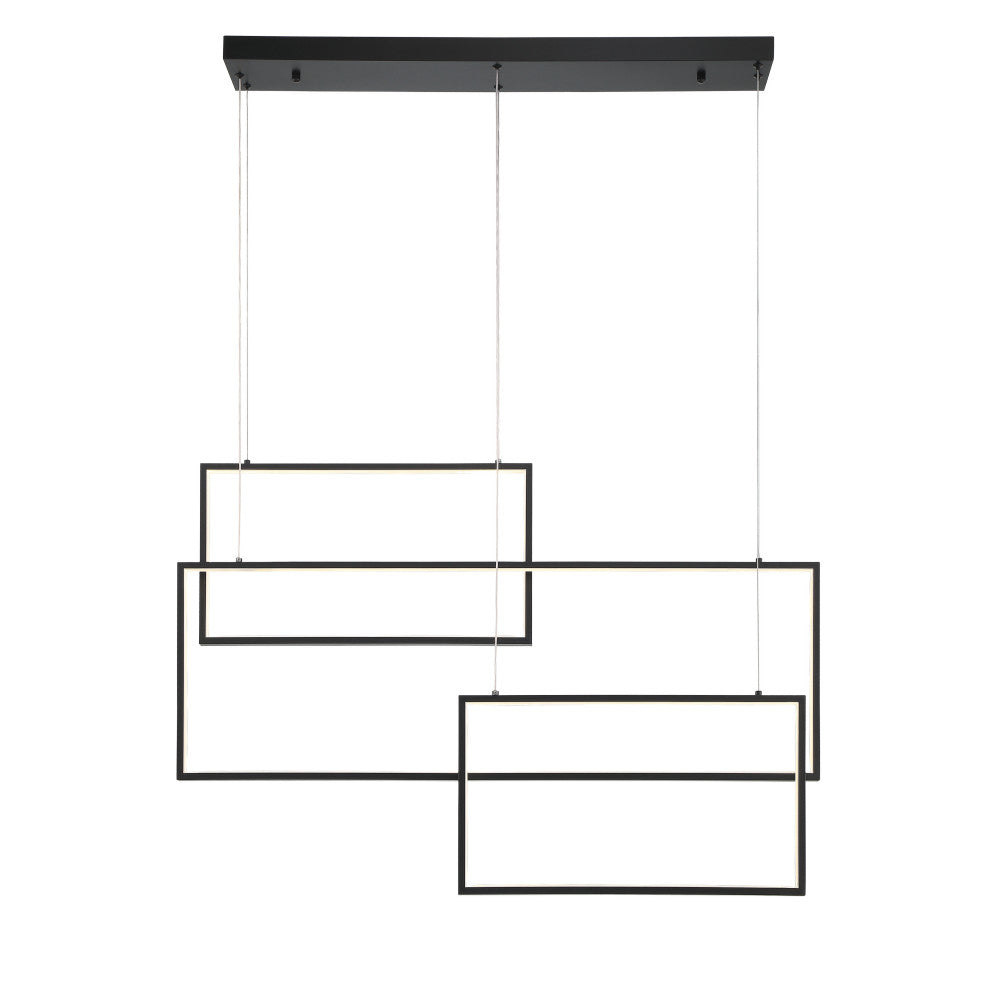 3-Light Unique Geometric LED Chandelier, Black