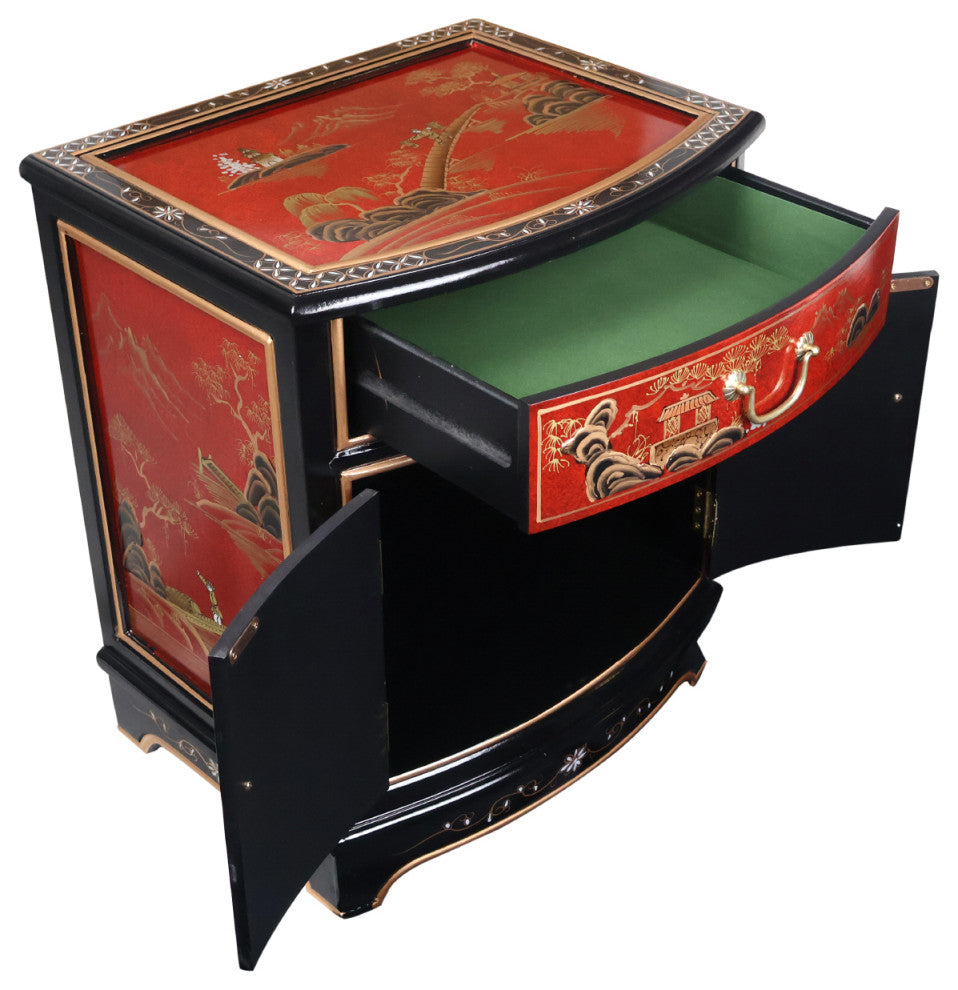 Oriental Furniture 24" Ming Design Fine Chinese Black Lacquer and Red Table/Nigh