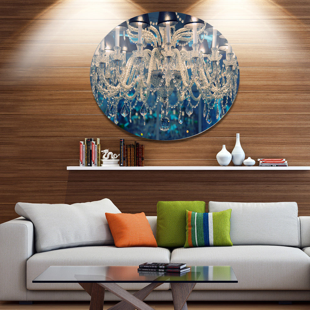 Blue Vintage Crystal Chandelier, Flower Large Disc Metal Wall Art, 23"