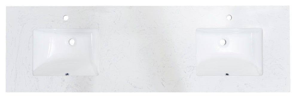 Salerno 73"  Engineered stone Vanity Top in Aosta White with White Sink